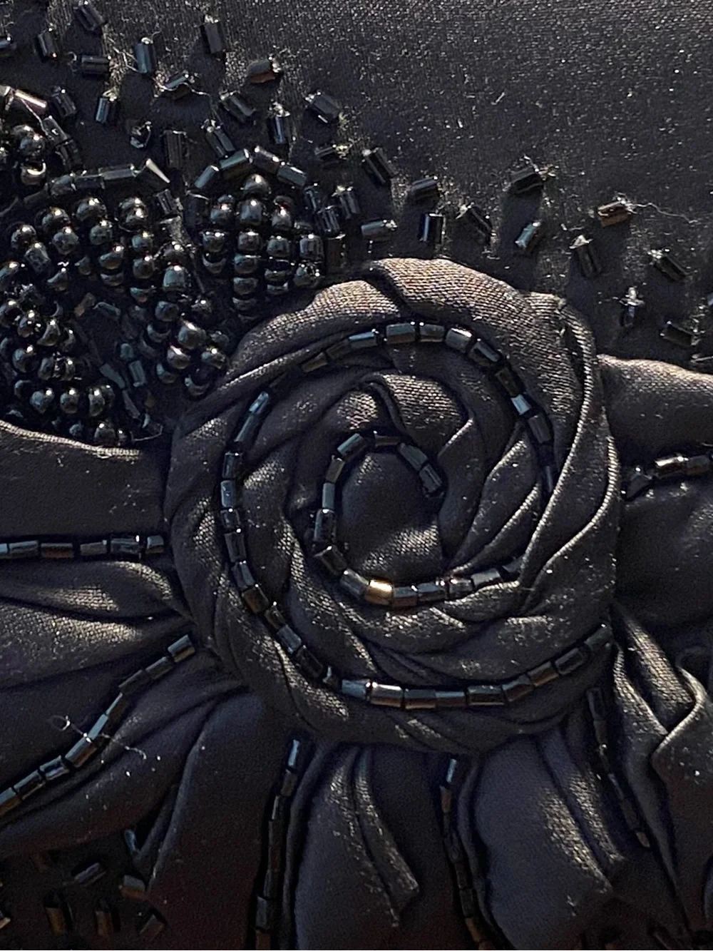 Black Floral Appliqué Evening Clutch with Chain Strap